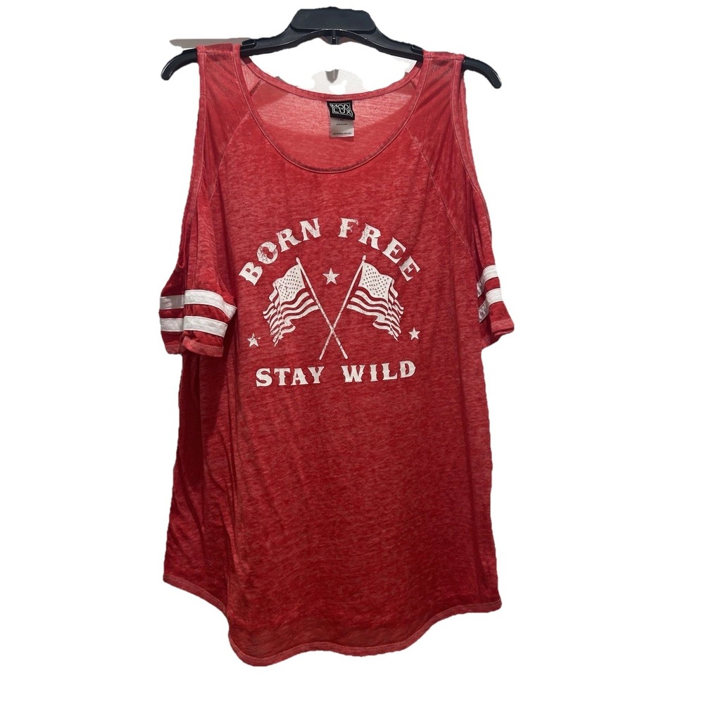 Modern Lux Open Shoulder Semi-Sheer T-Shirt Red Women Size‎ XXL (2XL) Born Free
